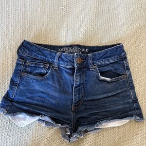 American Eagle Outfitters High Rise Shorties Dark Blue Jean Shorts